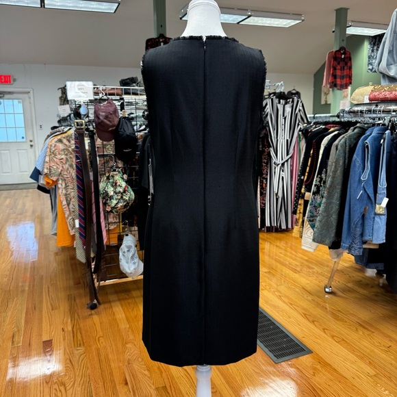 NWT Karl Lagerfeld Black Tweed Sheath Dress with Fringe Detail - Picture 2 of 12